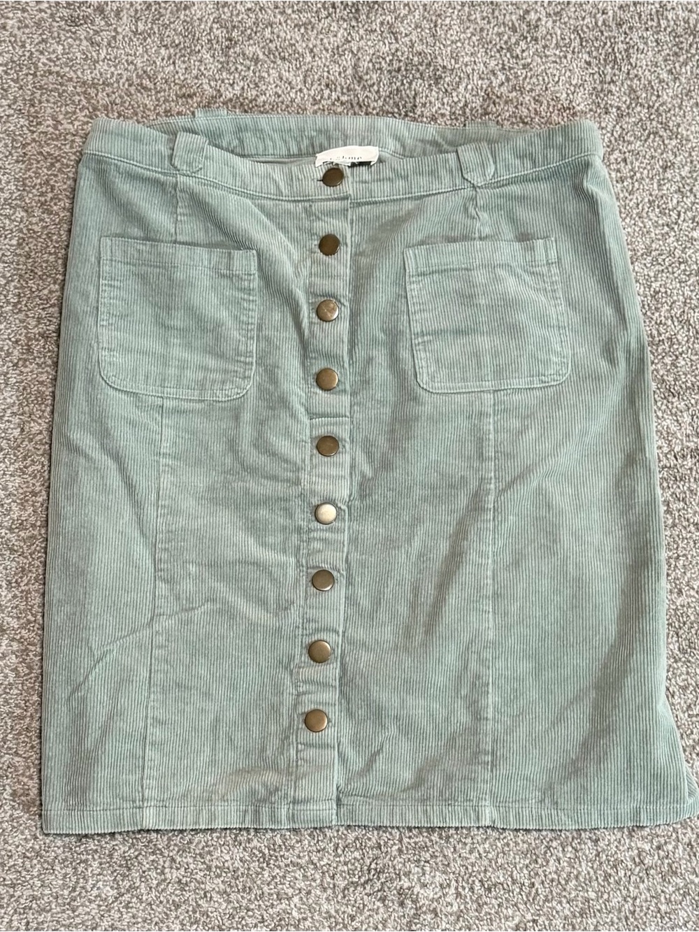 Bohme Sage Green Corduroy Button-Front Mini Skirt